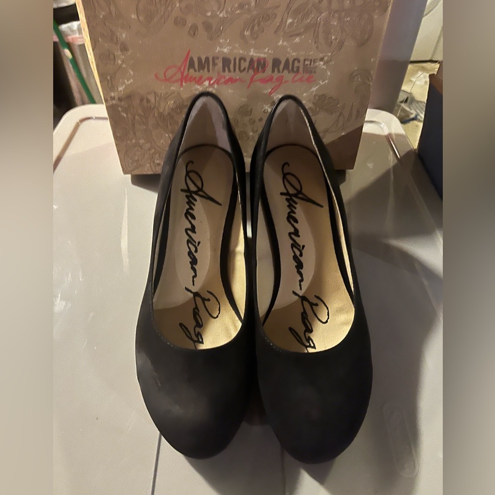 American Rag black suede wedge